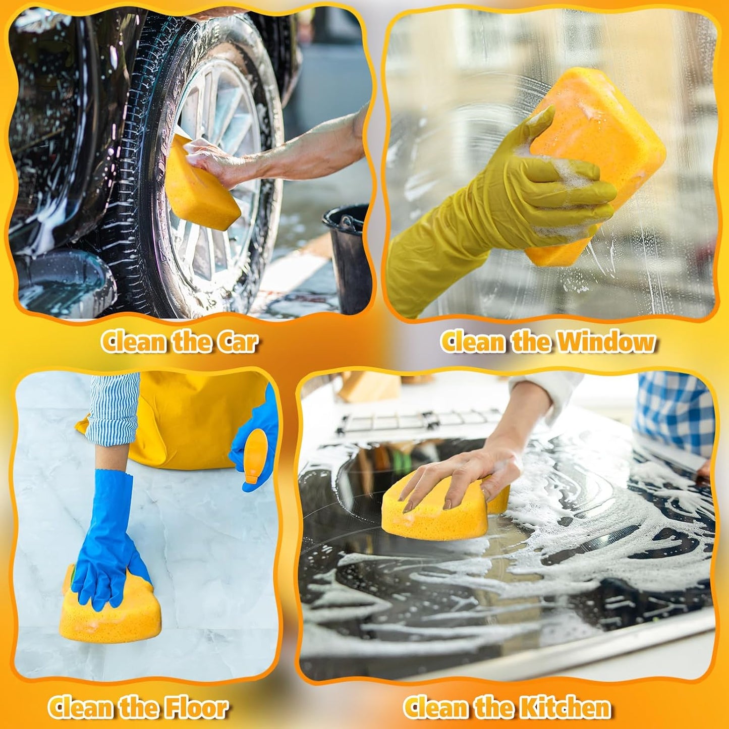 Tioncy 36 Pcs Large Sponges Bulk 7.5 x 5.5 x 1.9 Inch Grouting Car Wash Foam Cleaning and Washing Sponge Commercial Foam Large All Purpose for Cleaning Dishes Car Tile Bike (Yellow)