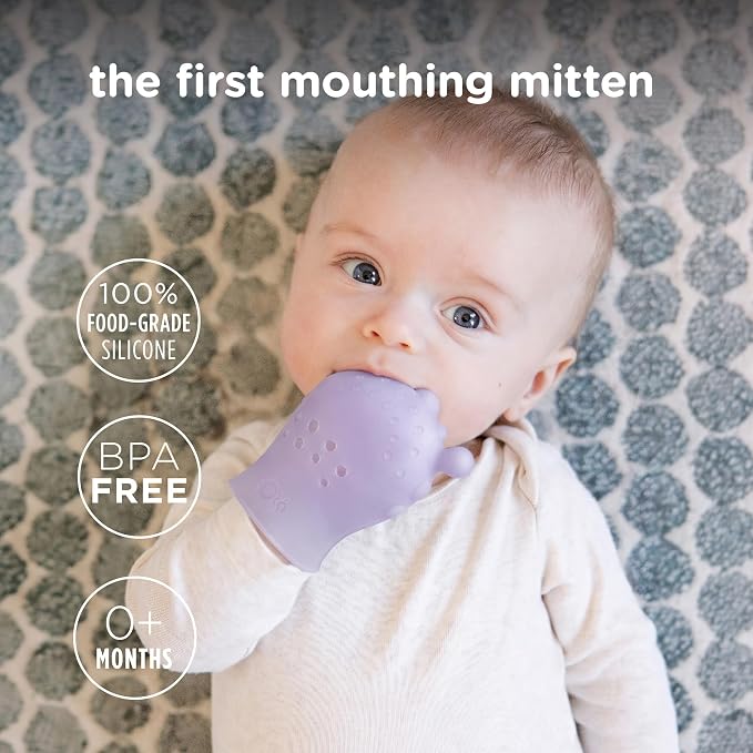 Olababy Clear Sense Silicone Mouthing Mitten (2PK) – Perfect for mouthing and Teething Babies, Adjustable Strap, BPA and Plastic-Free, 0-6 Months, Baby Essentials & Shower Gift (Lilac)
