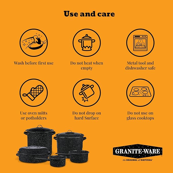 Granite Ware 15-Inch Covered Oval Roaster, 10 Lb Capacity - Enamel Steel Cookware, Dishwasher Safe & PFOA-Free, Even Heat Distribution for Roasting Poultry, Meat, or Vegetables (Speckled Black)