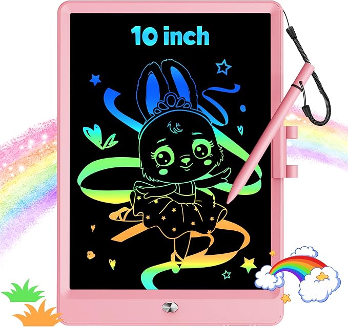 KOKODI 10 Inch LCD Writing Tablet with Anti-Lost Stylus, Erasable Doodle Board Colorful Toddler Drawing Pad, Car Travel School Games Toys for 3 4 5 6 7 8 Kids, Birthday Gift for Girls Boys Pink