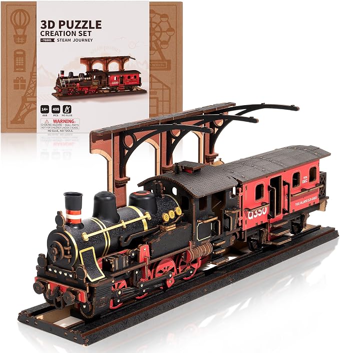 ROBOTIME 3D Puzzles for Adults Wooden Puzzle DIY Model Steampunk Train Kit to Build Wood Craft Kit Toy Hobby Gift Home Decor (Steam Journey)