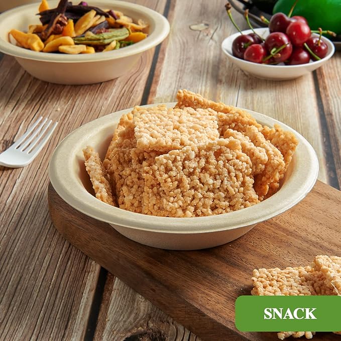 Vplus 200 Pack 12 OZ Paper Bowls, Disposable Compostable Bulk, Eco-friendly Bagasse, Heavy-duty Bowls Perfect for Milk Cereals, Snacks, Salads