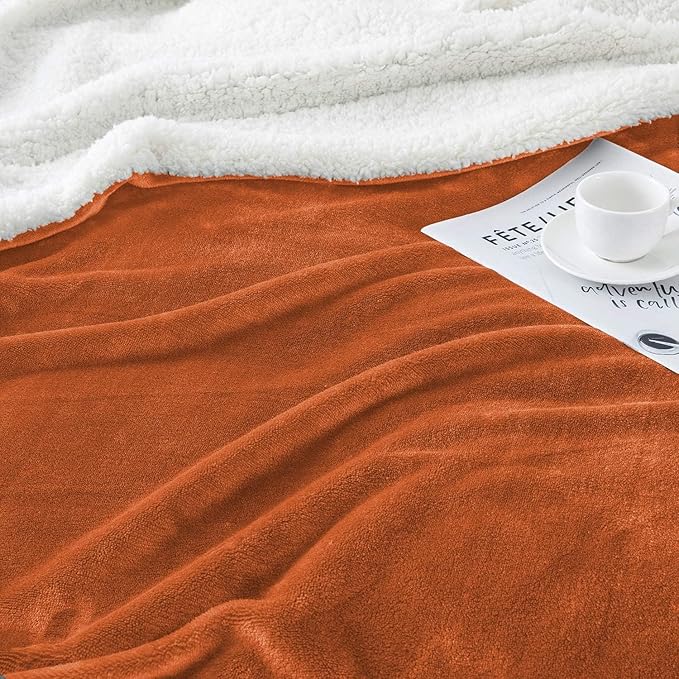 IR Imperial Rooms Rust Sherpa Blankets Queen Size for Bed - Wholesale Bulk Pack of 9 Sherpa Blankets - Soft Fluffy Throw Blanket for Hotels, Guest Bedroom, 90x90 Inches