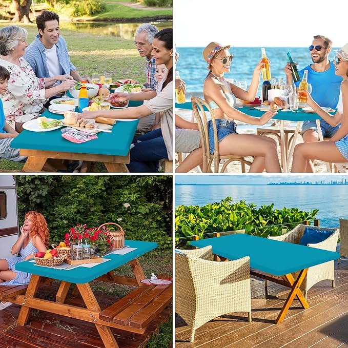 homing Rectangle Table Cloth Cover, Waterproof Polyester Elastic Fitted Tablecloth, Fits for 8 Foot Folding Tables, Washable Table Protector for Picnic, Camping, Outdoor (Teal, 36" x 96")