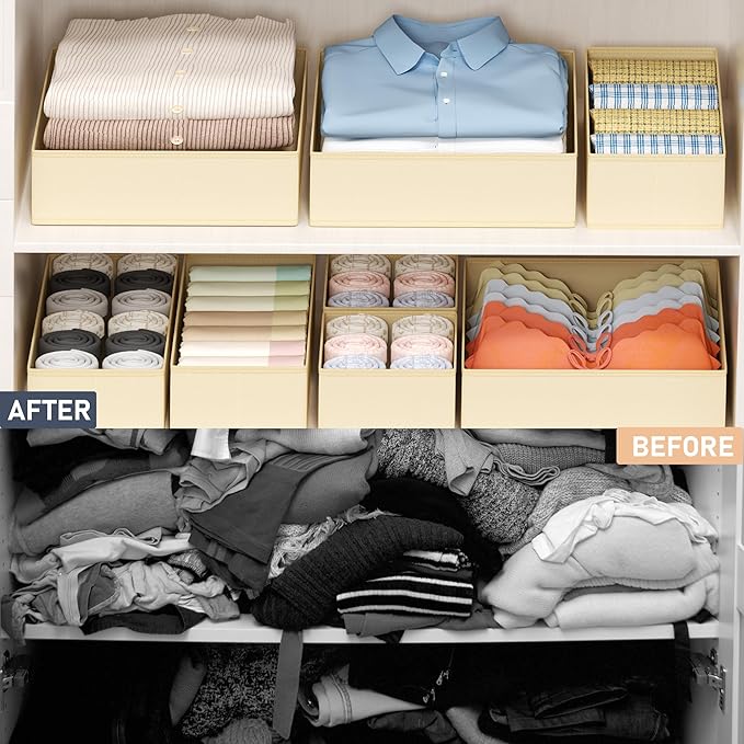 DIMJ Drawer Organizer Clothes - 16 Pack Baby Dresser Organizer for Nursery, Foldable Drawer Organizer Bins for Closet Bedroom Organization, Fabric Clothes Storage Dividers for Underwears, Socks, Bras