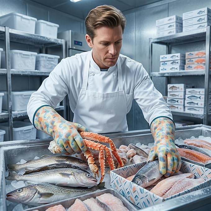 Silicone Gloves for Cooking Breathable Heat Resistant Food Grade Waterproof in Kitchen Graffiti-Art Printing Small