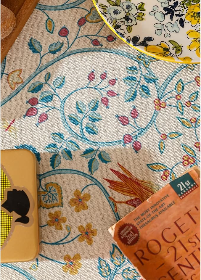 patdrea Designer Vintage French Rectangular Tablecloth,Floral Birds Pattern Linen Table Cloth,Fall Yellow Decor Table Cover for Kitchen Dining Banquet,Christmas,Thanksgiving,55"x79"-Magnolia