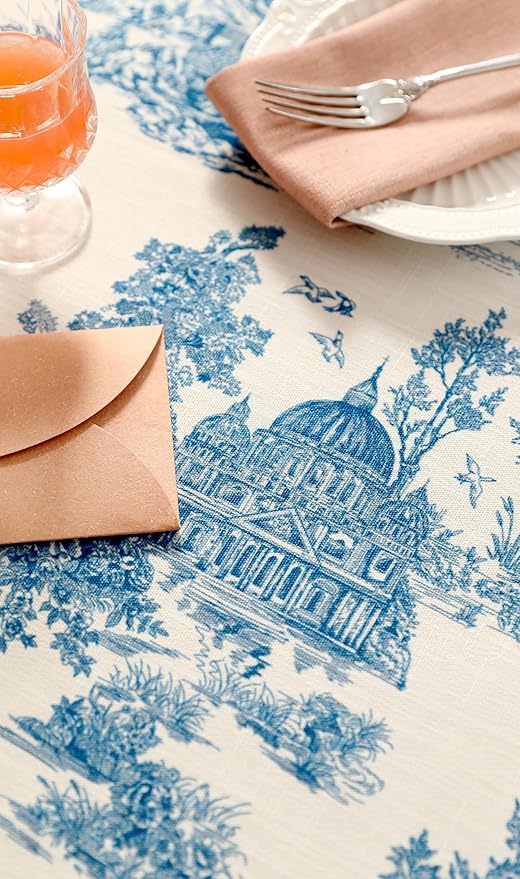 patdrea Designer Vintage Cyan Rectangle Small Tablecloth,Linen Ancient Castle and Manor Pattern Tablecloths,Table Cover Cloth Decor for Kitchen Dining Christmas,Thanksgiving,55"x71"-Lucerne a