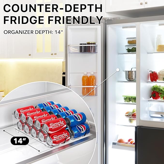 Simple Houseware Soda Can Organizer and Dispenser for Refrigerator / Pantry, Clear, Set of 4