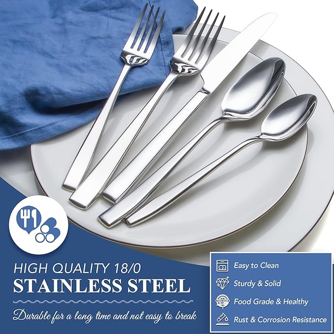 20 Piece Silverware Set for 4, EIUBUIE Premium Stainless Steel Cutlery Set, Mirror Polished Flatware Sets Heavy Duty and Solid, Modern Kitchen Eating Utensils Sets Include Spoons Forks Knives