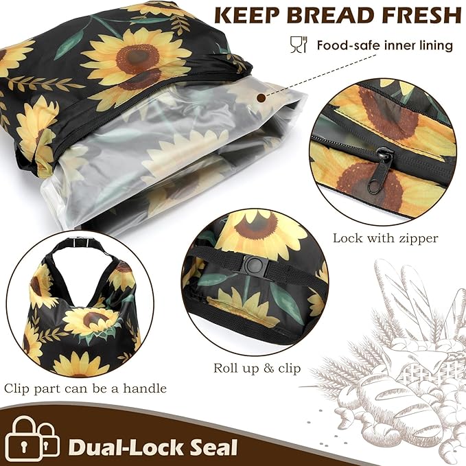 2 Pack Reusable Bread Bags for Homemade Bread, 17"×13" Sourdough Bread Storage Bags with Bowl Cover - Keep Loaf Fresh and Easy to Wash(Sunflowers)