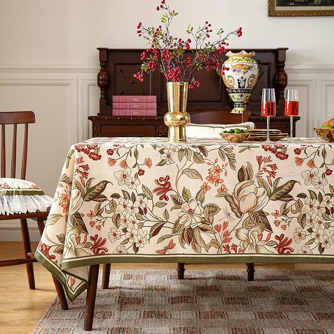ISAENNE Designer Bohemian Linen Extra Long Tablecloth Rectangle,Colorful Floral Pattern Table Cloth,Wrinkle Resistant Decorative Tablecloths for Dining Thanksgiving Kitchen,67"*118"-Grace A