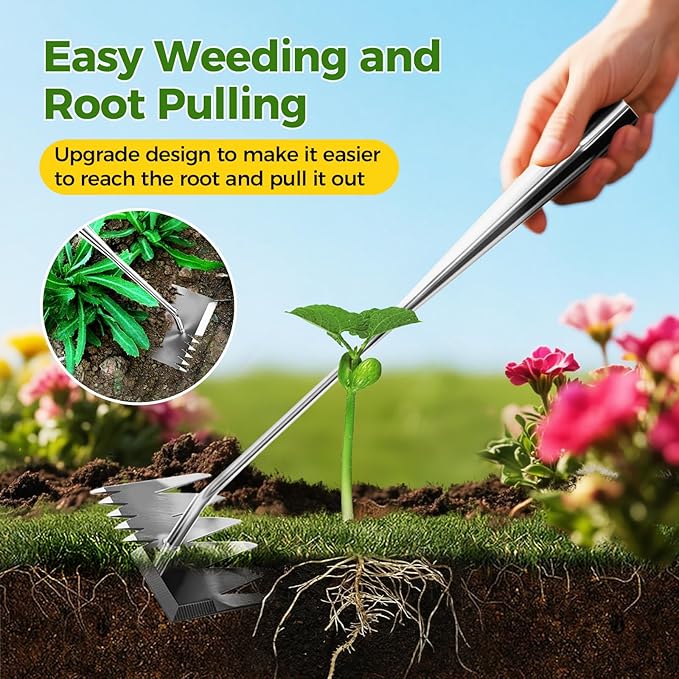 2025 Upgraded Weed Puller Tool, 6-Tooth Manganese Steel Manual Weeders, Portable Garden Weed Remover Tools for Vegetable Gardening Backyard Farm Planting & Weeding