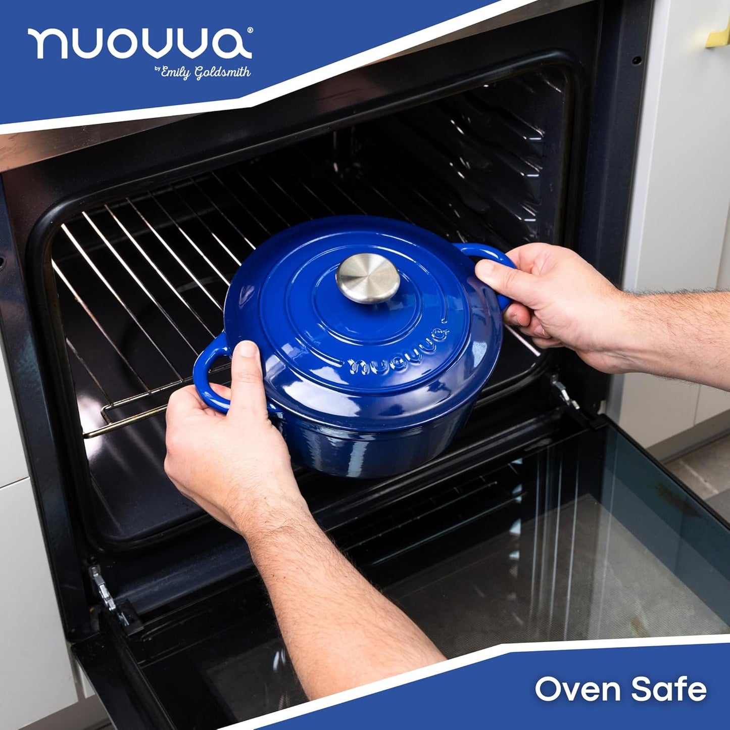 Cast Iron Pot with Lid – Non-Stick Ovenproof Enamelled Casserole Pot, Oven Safe up to 500° F – Sturdy Dutch Oven Cookware – Dark Blue, 5-Quart, 24cm – by Nuovva
