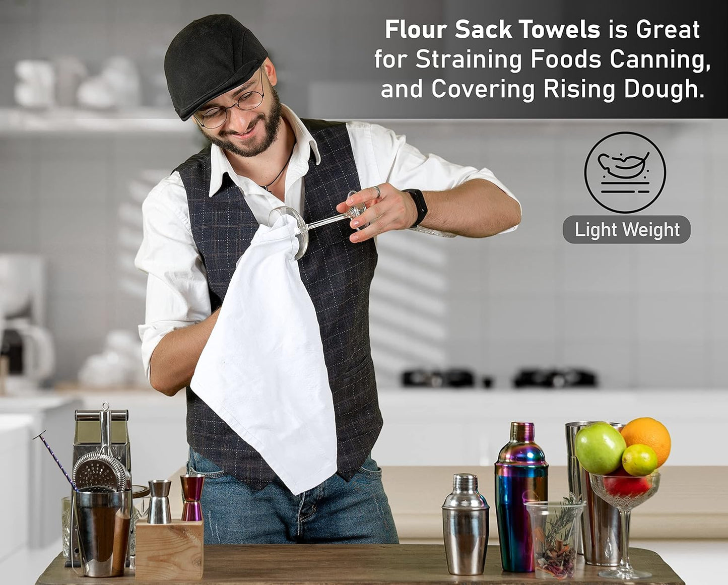 RUVANTI Flour Sack Towels 12 Pack 28 x 28 Inches, Ring Spun 100% Cotton Dish Towel, Machine Washable, Absorbent - Flour Sack Kitchen Towels for Drying and Cleaning - White