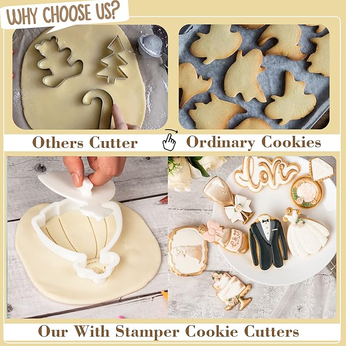 Flycalf Wedding Cookie Cutter Tuxedo with Plunger Stamps Handle PLA Cake Baking Accessories 3.5" Cutter Molds Gifts for Kids Decorative Party Kitchen