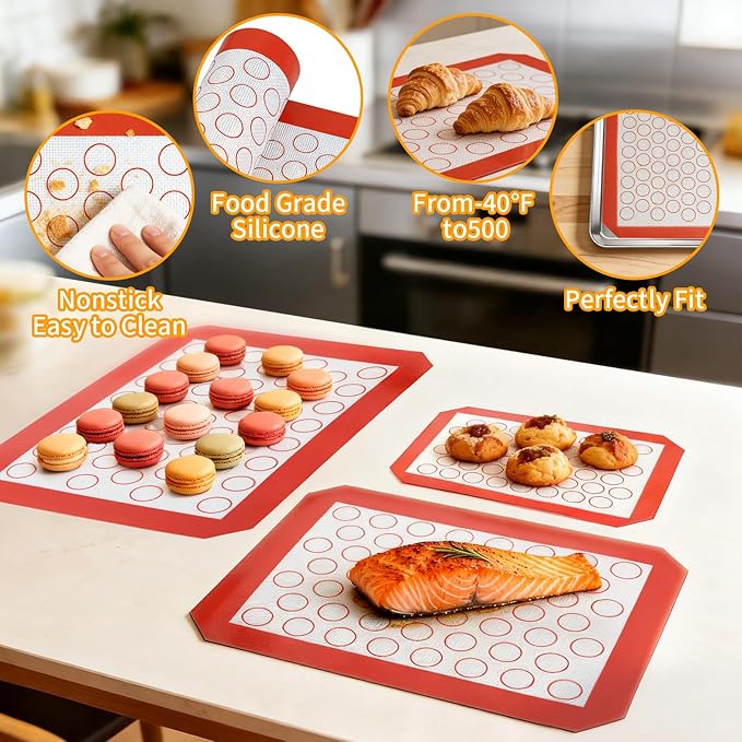 Baking Sheet Pan Set of 12, CEKEE Stainless Steel Cookie Sheets for Baking with Cooling Rack Silicone Baking Mat, Small/Quarter/Jelly Roll Pan, 9/10/12/16 Inch, Heavy Duty & Non Toxic & Easy Clean