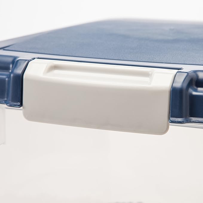 IRIS USA 30 Lbs / 33 Qt WeatherPro Airtight Pet Food Storage Container with Attachable Casters, For Dog Cat Bird and Other Pet Food Storage Bin, Keep Fresh, Translucent Body, Easy Mobility, Navy