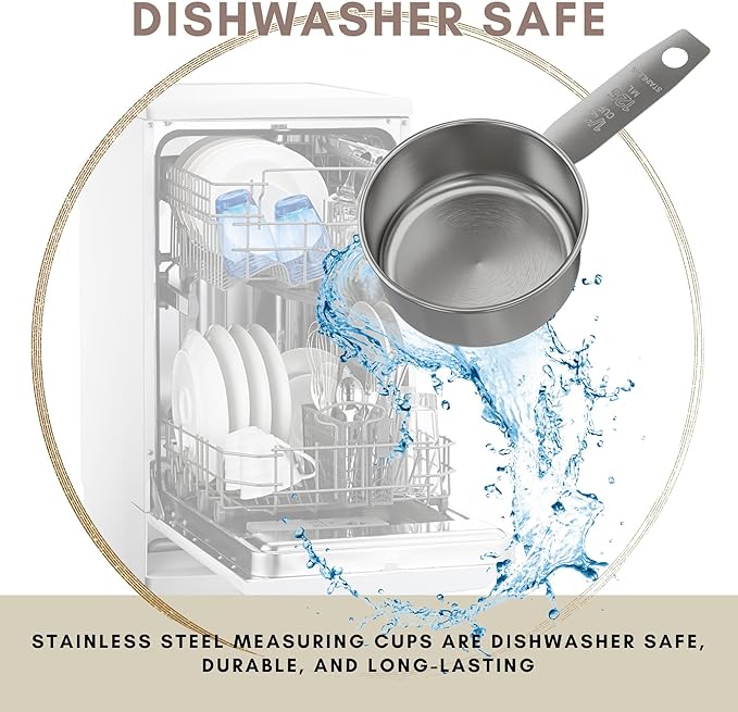 1/2 Cup Stainless Steel Measuring Cup | Sturdy Metal 125 ml | 125 cc | 4 oz | Single Cup for Wet and Dry Ingredients | Great for use as 1/2 Cup Dog Food Scoop - 12 PK