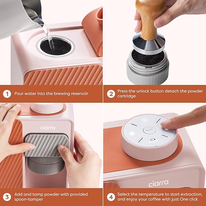 CIARRA Bloombox Compact Espresso Coffee Maker, 15 Bar Rich Flavor Brew Espresso Coffee Machine for Travel Camping RV Office Home, Easy to use, 6.1oz Stainless Steel Water Tank