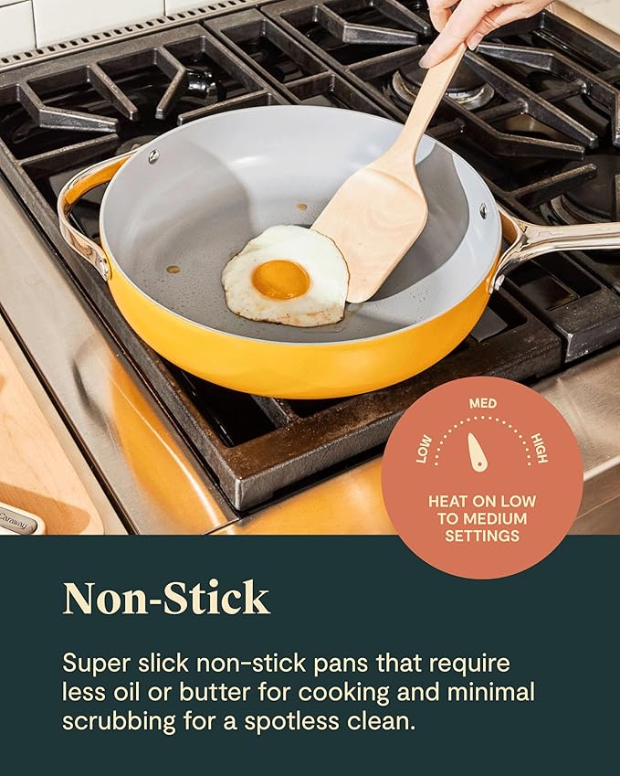 Caraway Non-stick Ceramic Cookware Set (12 Piece) Pots, Pans, Lids and Kitchen Storage - PFAS & PFOA Free - Oven Safe Pan Set & Compatible with All Stovetops - Perracotta