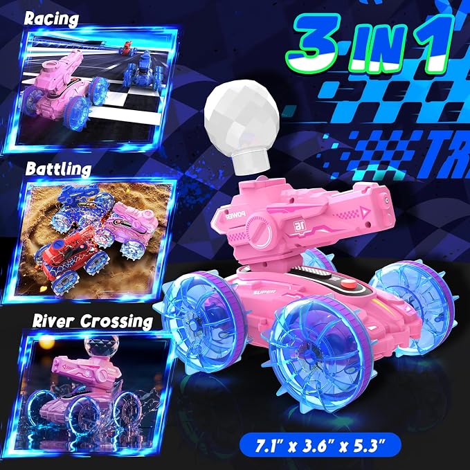 Amphibious Remote Control Car for Boys Kids - 4WD Amphibious 2.4 GHz 360°Rotation RC Cars - Water and Land RC Stunt Car Toy for 5 6 7 8 9 10 Year Old Boys Girls Christmas Birthday Gifts