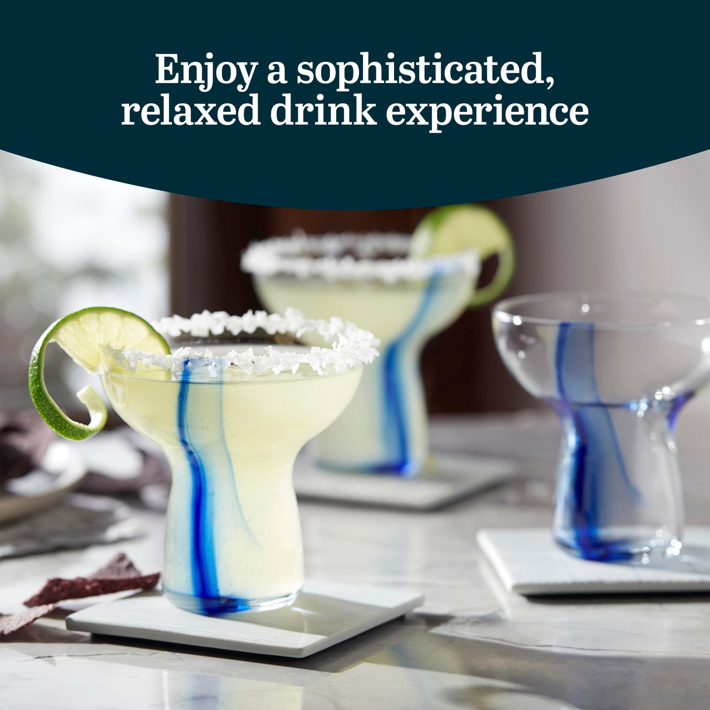 Libbey Blue Ribbon Stemless Margarita Glasses, Shallow Bowl Lightweight Margarita Glasses Set of 6, Margarita Set for Parties