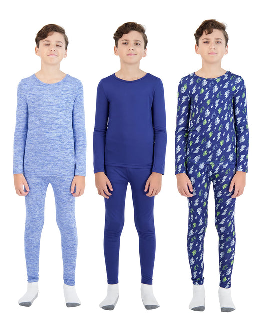 Arctic Layerz Boys Thermal Underwear Set for Kids and Toddlers 3 Pack Base Layer Long Johns sets 6 Piece Multipack with Long Sleeve Tops and Leggings (Blue, 16-18)