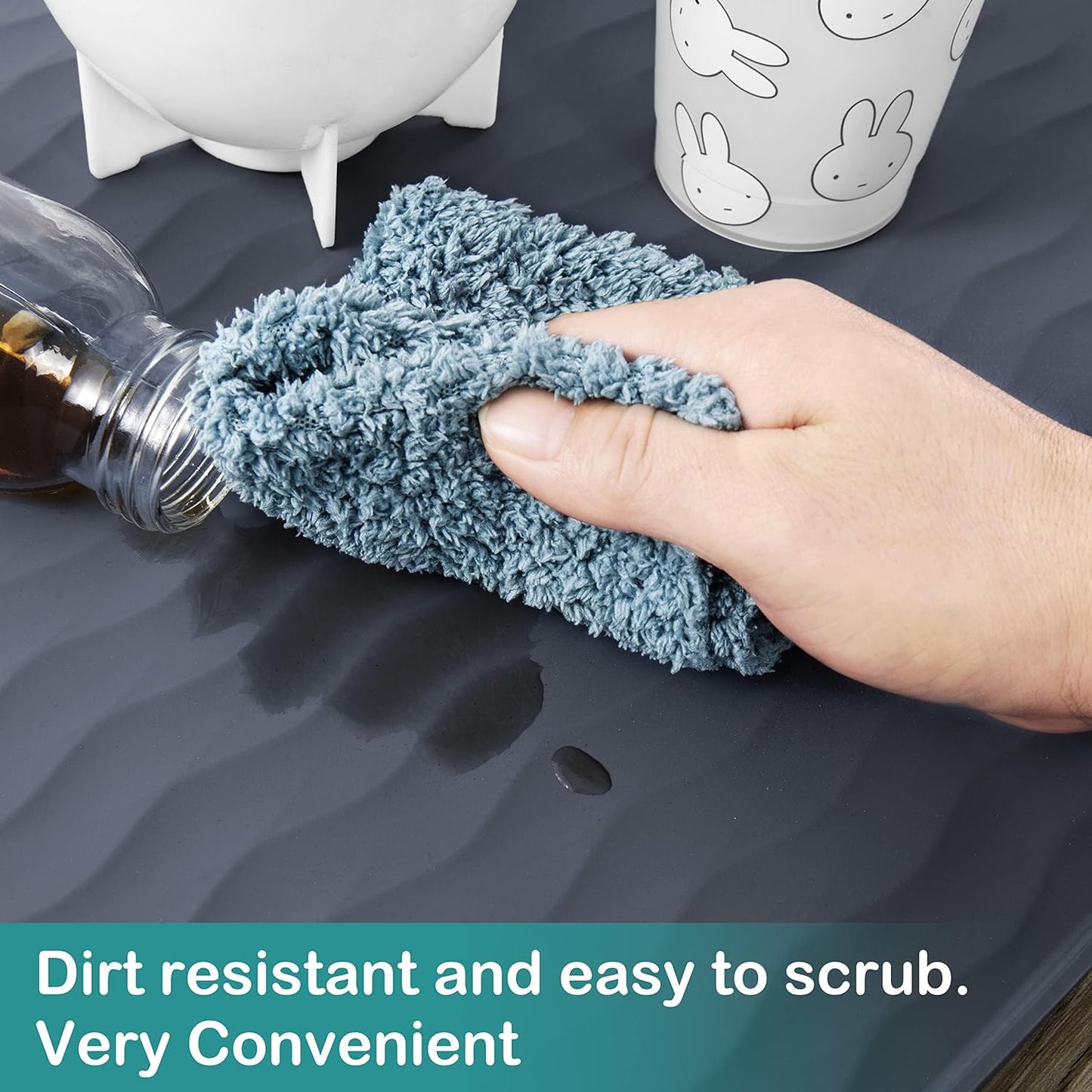 URMONA Waterproof Silicone Under Sink Mat 31'' x 22'' Shelf Liner for Kitchen and Bathroom, Cabinet and Counter Protector, Storage and Organizers, Litter Mat, Pet Cat Puppy Essentials(Beige)