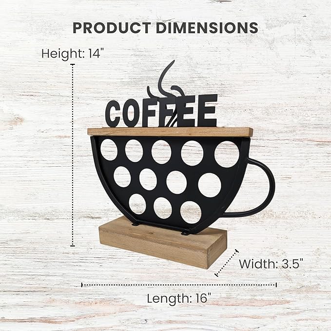Black Coffee Pod Holder compatible with K-Cups – Metal & Wood Coffee Bar Functional Décor, Café Station Countertop Storage, Space-Saving Coffee Rack, Great Gift for Coffee Lovers, Home, Office, Café