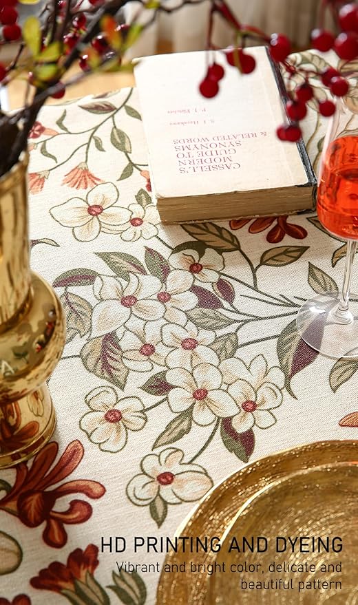ISAENNE Designer Bohemian Linen Table Cloth for Rectangle Table,Colorful Floral Pattern Tablecloth,Wrinkle Resistant Decorative Tablecloths for Dining Thanksgiving Kitchen Party,55"*79"-Grace A