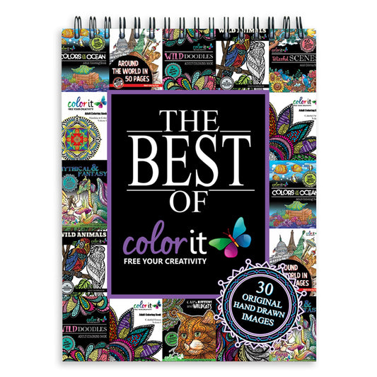 ColorIt The Best of ColorIt Adult Coloring Book, 30 Original Hand Drawn Designs Printed on Artist-Quality Paper with Hardback Covers, Spiral Binding, Perforated Pages, and Ink Blotter Paper