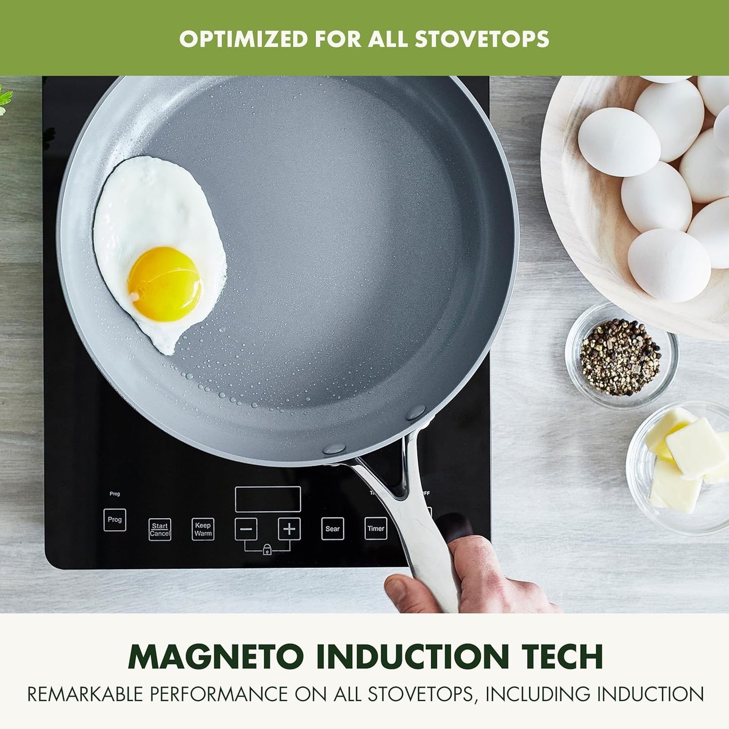 GreenPan 11" Valencia Pro Ceramic Nonstick Frying Pan Skillet, Hard Anodized PFAS-Free Cookware, Induction Ready, Compatible on All Cooktops, Dishwasher & Oven Safe, Stainless Steel Handle, Gray