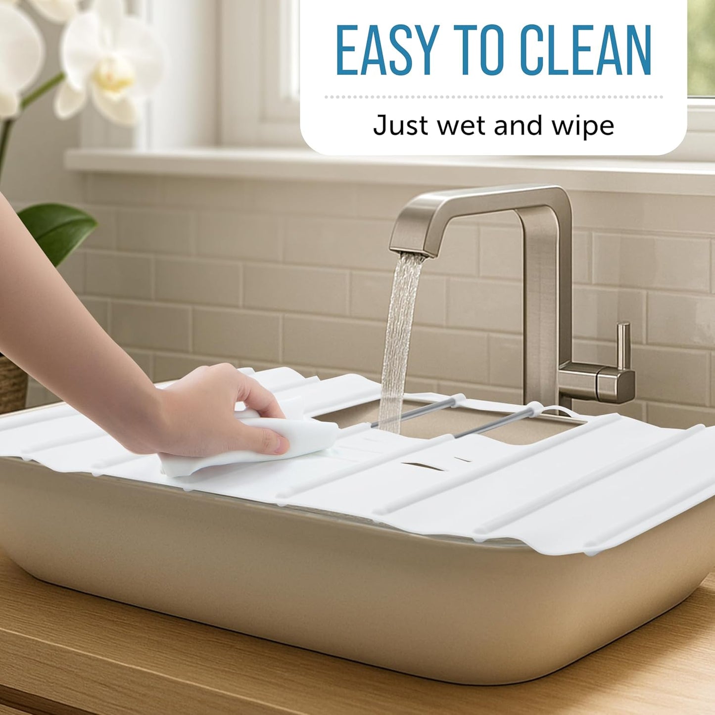 Maplefield Travel Size Bathroom Sink Cover for Counter Space - Foldable Silicone Sink Mat for Beauty Routine, Ideal for Small Bathroom, RVs, Camper Vans (White Small, 19.5 x 15.5 x 1.6 Inches)