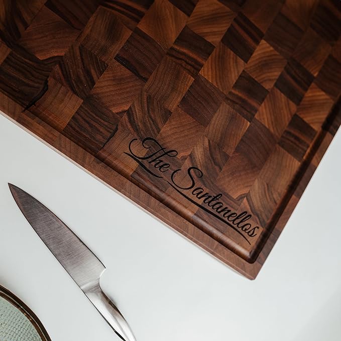 Handmade Personalized Walnut End Grain Cutting Board – Custom Engraved Wood Chopping Block, Perfect Gift for Home Chefs by GrainWoods (24x18x2 Inches)