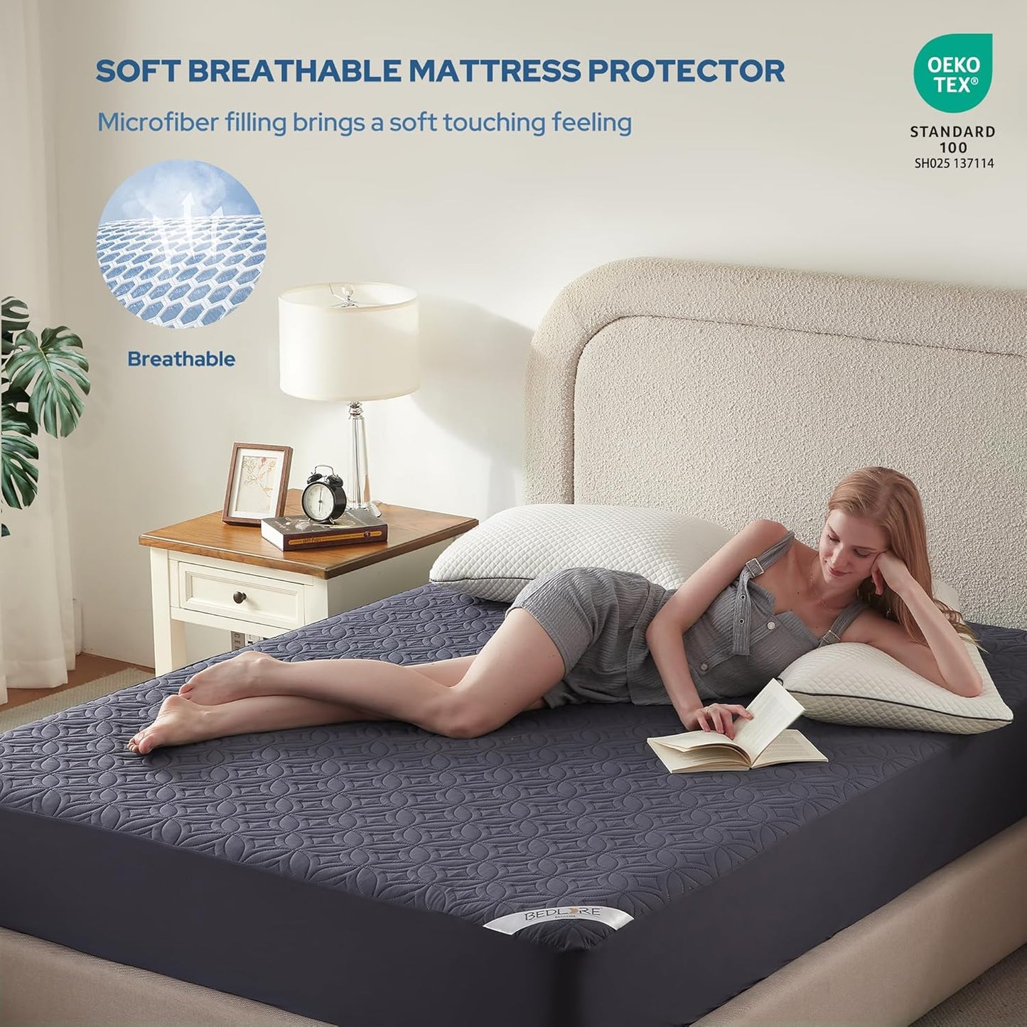 BEDLORE Waterproof Mattress Protector, Full Size Mattress Pad with Deep Pocket 6"-15" Depth, Soft Dirt-Proof Double Bed Mattress Cover for Bedroom, College Dorm, Hotel (Navy Blue)