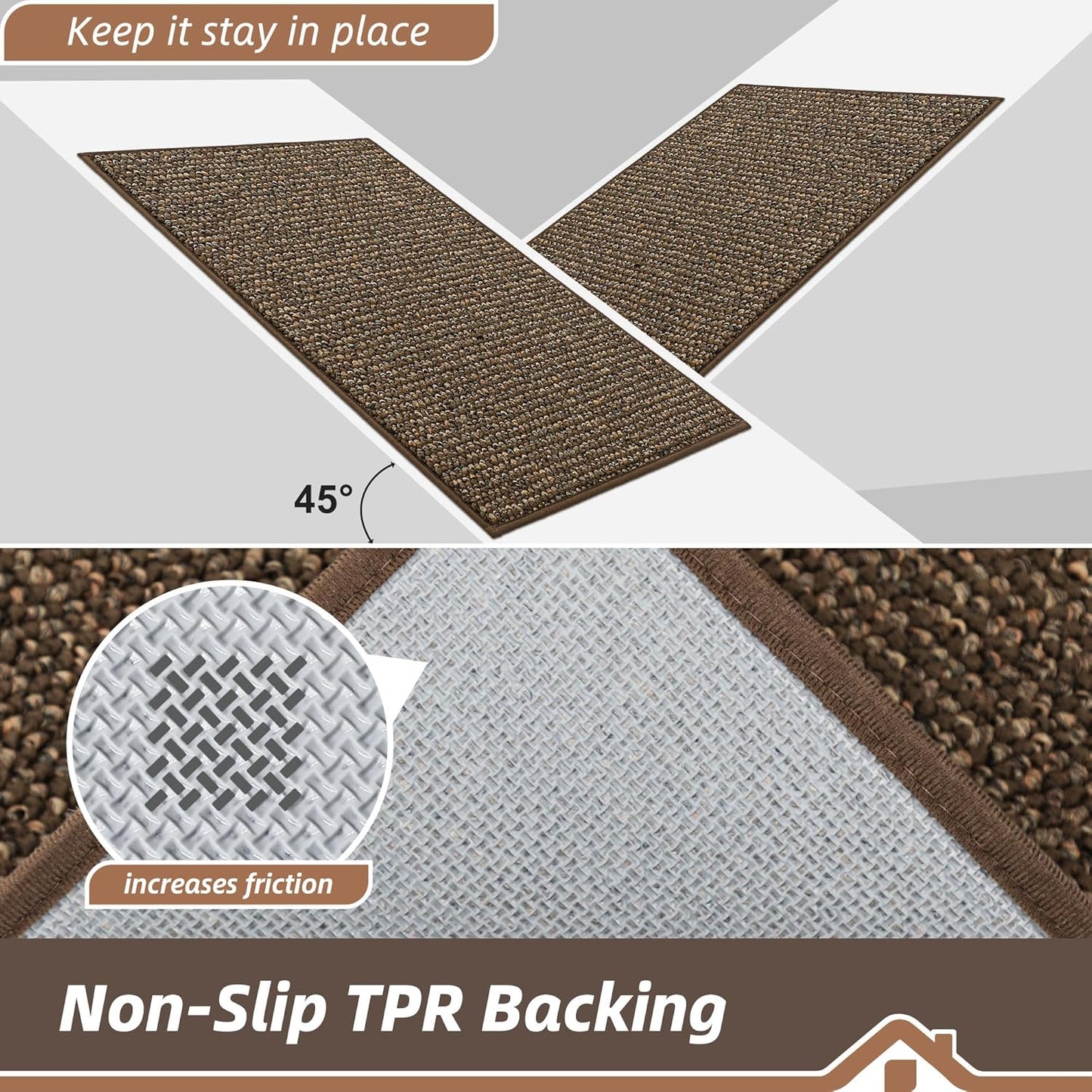 BEQHAUSE Kitchen Rugs 20"x32", Non-Slip Kitchen Mats for Floor, Super Absorbent and Stain Resistant Kitchen Rugs, Machine Washable Rugs for Kitchen, Hallway, Laundry & Sink, Brown