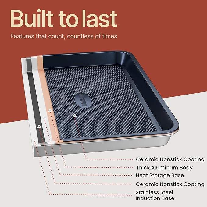 BAKKEN Kitchen Baking Pan - Small, Medium, and Large Cookie Sheet (13.58×9.65, 15.75×11, 17.91×12.60), Nonstick, Diamond Texture Bottom, PFOA, PFOS, PTFE Free, Oven Safe Tray (450°F), Pack of 3, Blue