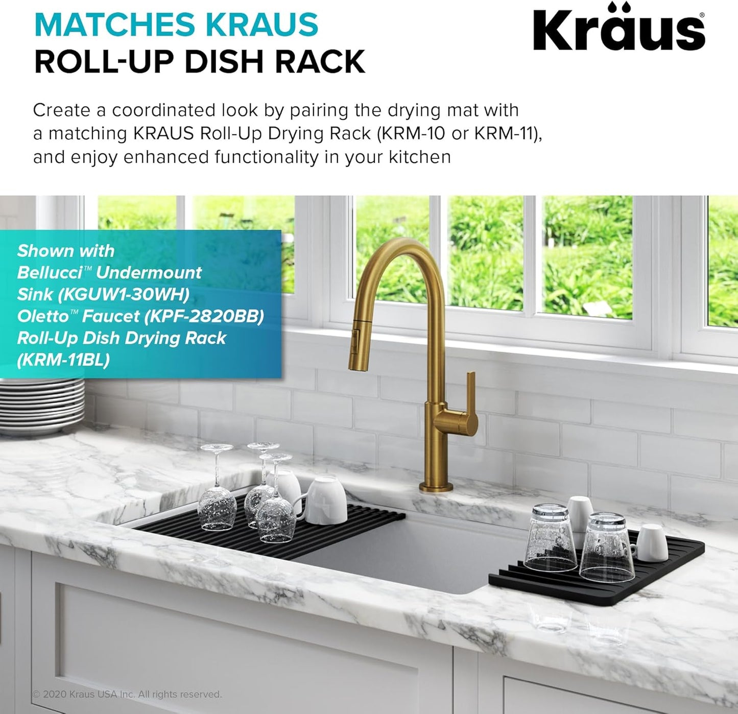Kraus Self-Draining Silicone Dish Drying Mat or Trivet for Kitchen Counter in Dark Grey, KDM-10DG