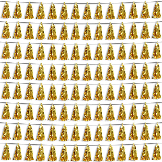 8P Gold Foil Fringe Metallic Tassel Streamers Banner Tassel Garland for Parade Floats, Bachelorette, Wedding, Birthday, Halloween, Christmas, Bridal/Baby Shower Party Decorations