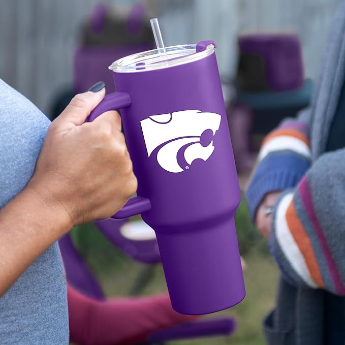 Logo Brands NCAA 40 oz Tumbler with Handle -Stainless Steel Insulated Travel Tumbler with Straw Lid – Powder Coated, Leak-Resistant, Keeps Drinks Hot/Cold – Great for Tailgating, or Everyday Use