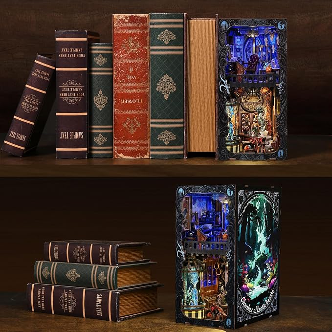 TOYQI Book Nook Kit, DIY Miniature Dollhouse Kit for Adults and Teens | Booknook Tiny House Kit Bookshelf Decoration 3D Wooden Puzzle Bookend