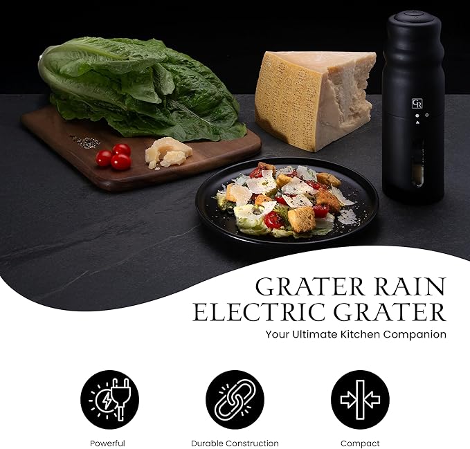 Grater Rain Cheese Grater, Heavy Duty Electrical Cheese Grater for Kitchen with 3 Interchangeable Blades, Dishwasher & Refrigerator Friendly Easy to Use Cheese Shredder
