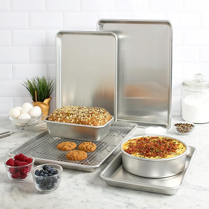 Chigcago Metallic Recyled Aluminum Medium 10x15 Baking Sheet, Made From Recylced Aluminum, Perfect For Roasting Vegetables, Baking Cookies, Making One Sheet Meals (Pack of 2)