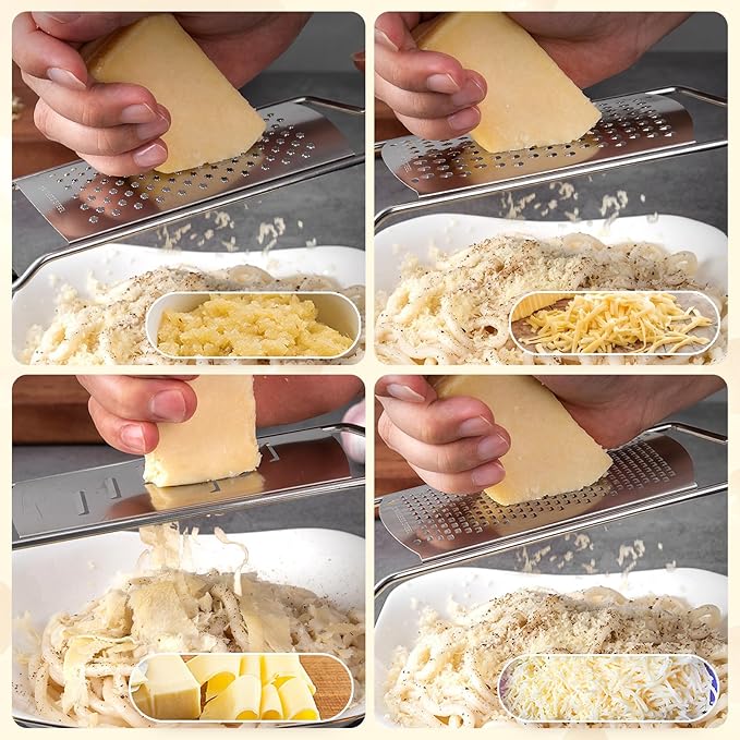 SHIKORI Stainless Steel & Wood Cheese Grater with Protective Cover - Modern, Brown