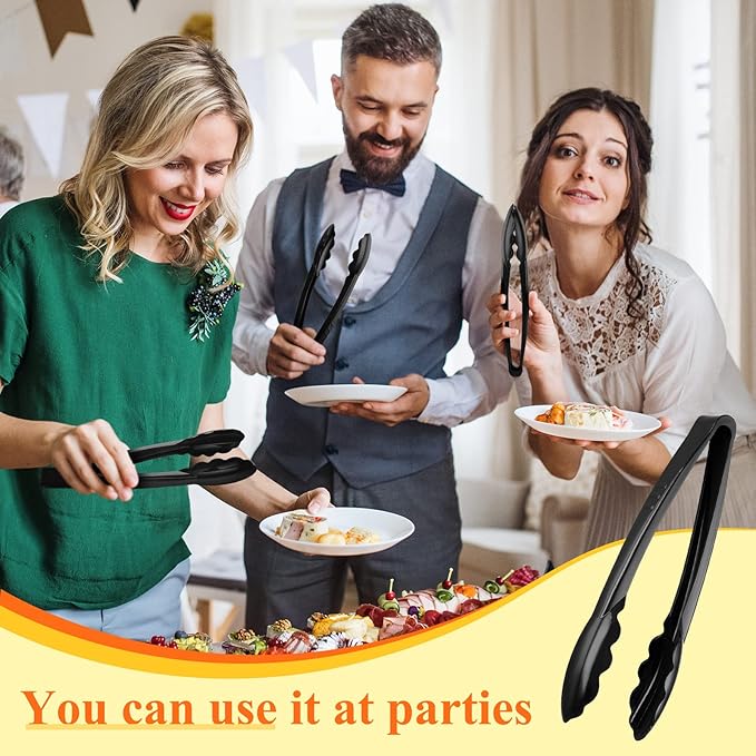 Tessco for you 80 Pcs Plastic Tongs for Serving Bulk, 9 Inch Plastic Disposable Serving Tongs Heavy Duty Salad Utensils for Kitchen Buffets BBQ Events Catering (Black)