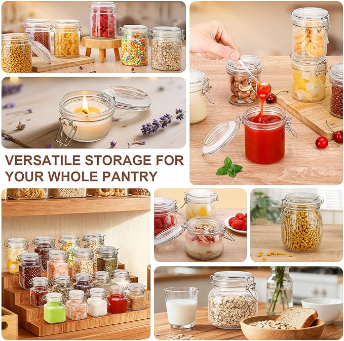 Spice Jars 8 oz Glass Jars with Airtight Lids, Set of 6 Small Glass Spice Jars with Labels, Kitchen Storage Containers for Herbs, Seasoning, Pantry Organization