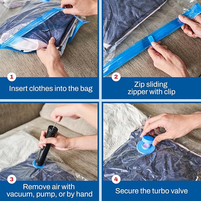 5 Pack Medium Vacuum Storage Bags for Comforters, Blankets & Clothes – Vacuum Sealed Compression Bags with Hand Pump – Space Saver Storage Bags for Bedding, Moving, Travel & Organization