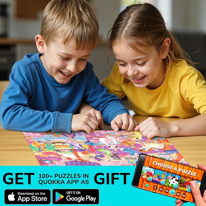 QUOKKA Puzzles for Kids Ages 4-6 – 60 Piece Jigsaw Puzzles for Toddlers Ages 3-5 with Unicorns – Quiet Time Toy for Preschoolers 2-4 – FSC Certified Educational Learning Game for Boys and Girls