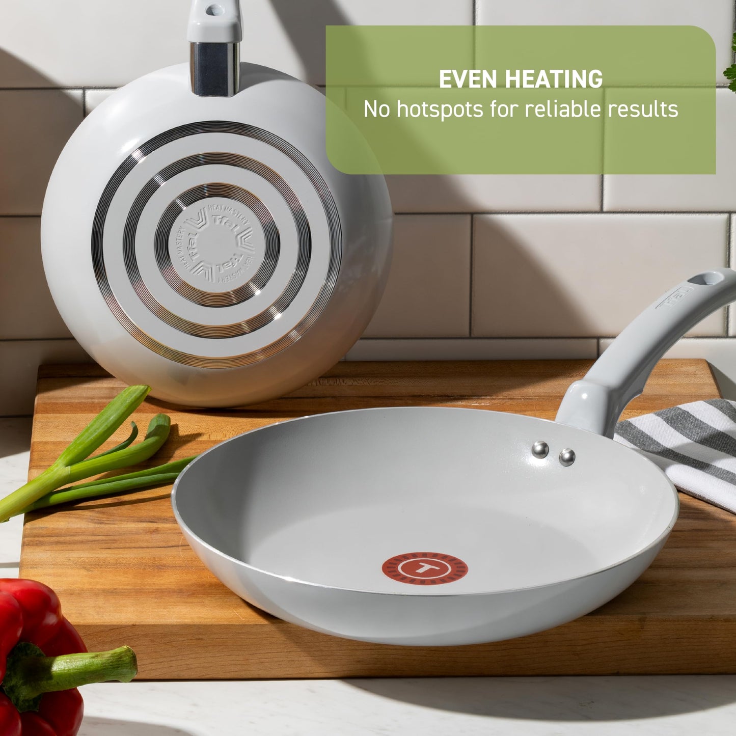 T-Fal Refresh Ceramic Nonstick Cookware Set, 20-Piece, Made without PFOA and PTFE, Oven and Broiler Safe up to 350°F, Includes Stockpot, Griddle, Frying Pans, and Utensils, Pots and Pans, Moon Grey